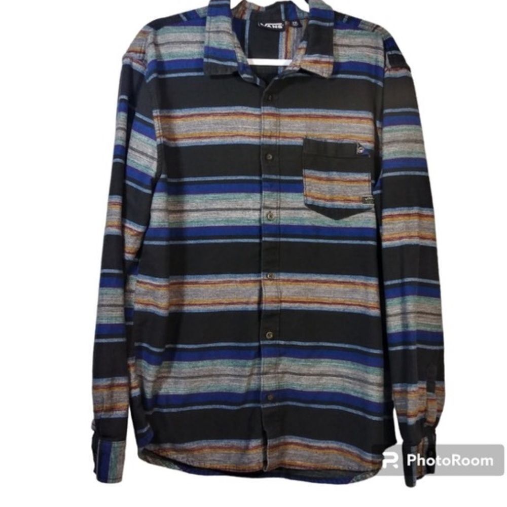Vans Men’s Striped Button-Down Shirt - Black, Blue, Gray, Brown